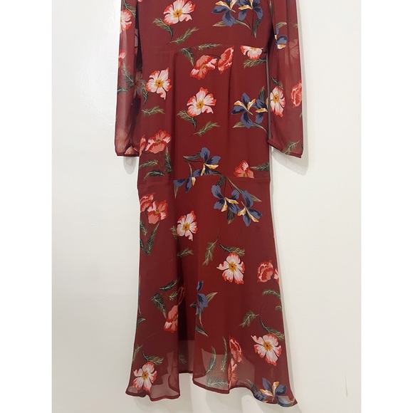 ASTR Mauve Floral High Low Ruched Front Midi Dress Size Medium - Picture 12 of 14